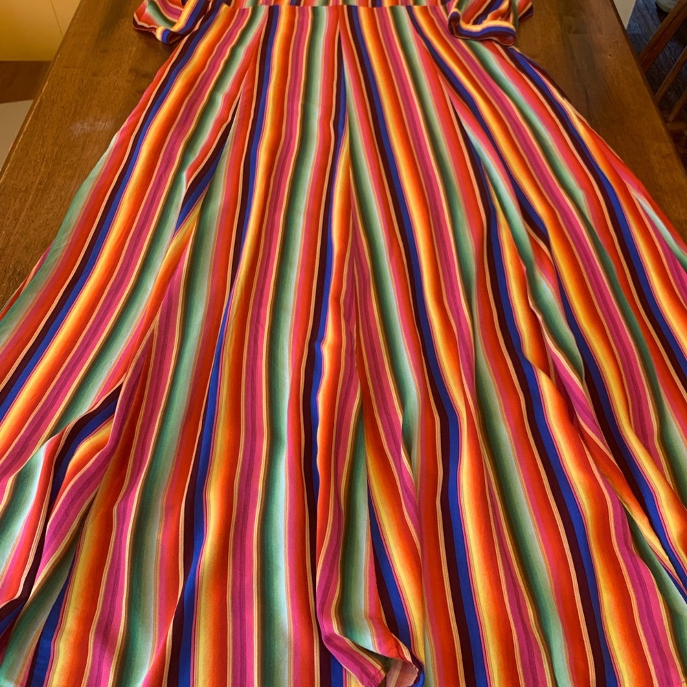 Philosophy Dress 14 Vibrant Rainbow Striped Maxi Button up 3/4 Sleeves Highwaist - Picture 11 of 14